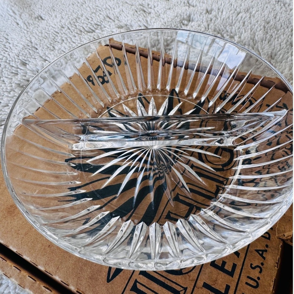 Princess House Highlights Divided Dish Clear Crystal Sunburst Vintage 8"